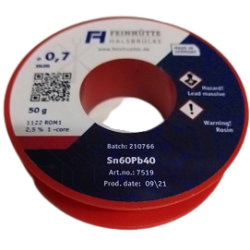 FEIN 7519 FIL D ETAIN ROM1 2.5  SN60PB40 0.7MM 50G AVEC PLOMB