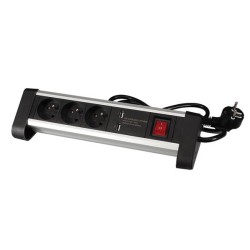 VEL EBP03DSUN BLOC MULTIPRISES DE TABLE ALUMINIUM 16A 3 PRISES -2 USB