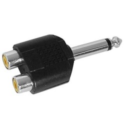 VEL CAA27 DOUBLE RCA FEM VERS JACK MALE 6.35MM MONO