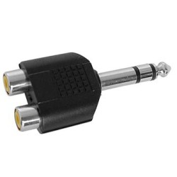 VEL CAA35 DOUBLE RCA FEM VERS JACK MALE 6.35MM STEREO