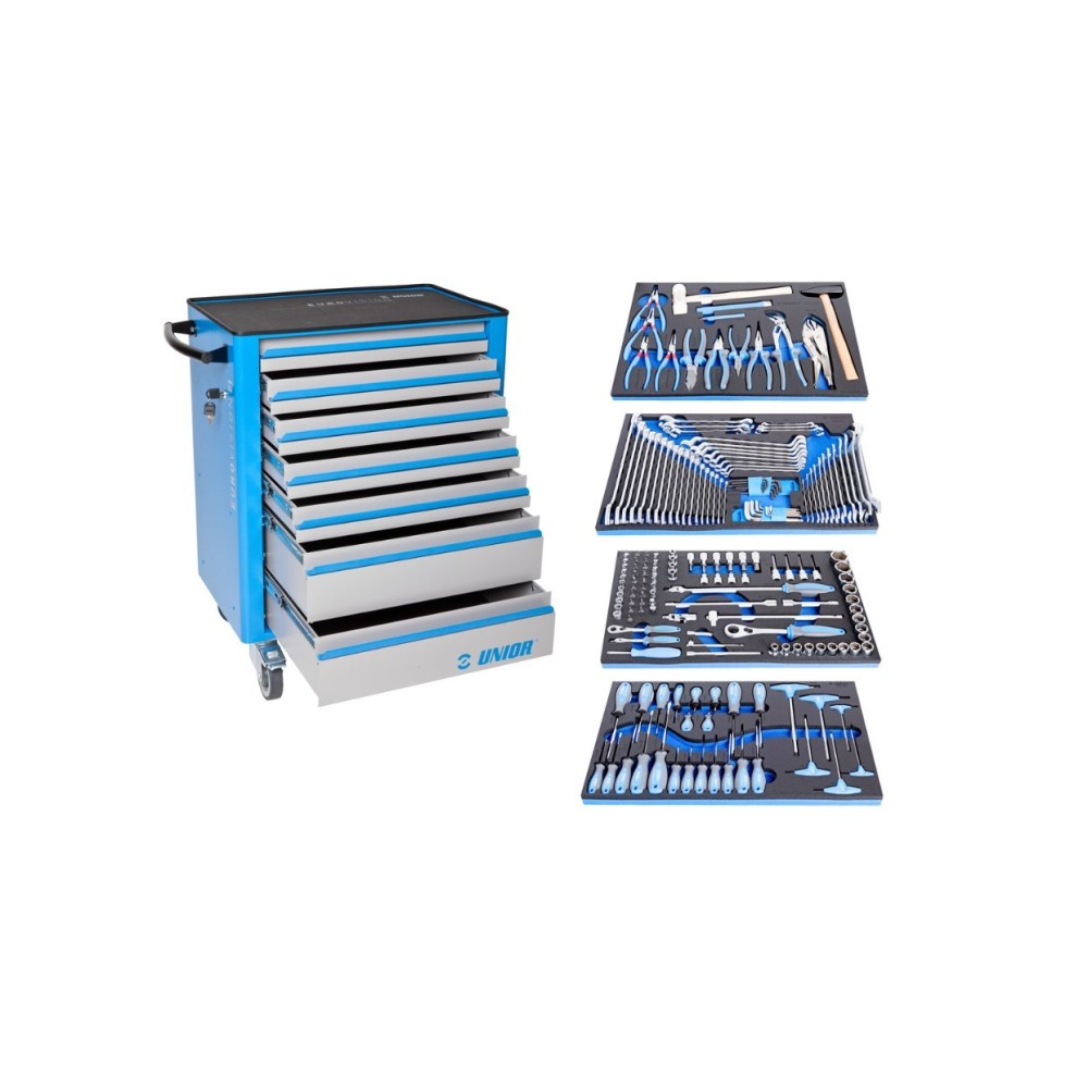 UNIOR 621757 Servante 7 tiroirs equipee 192 outils en modules mousse