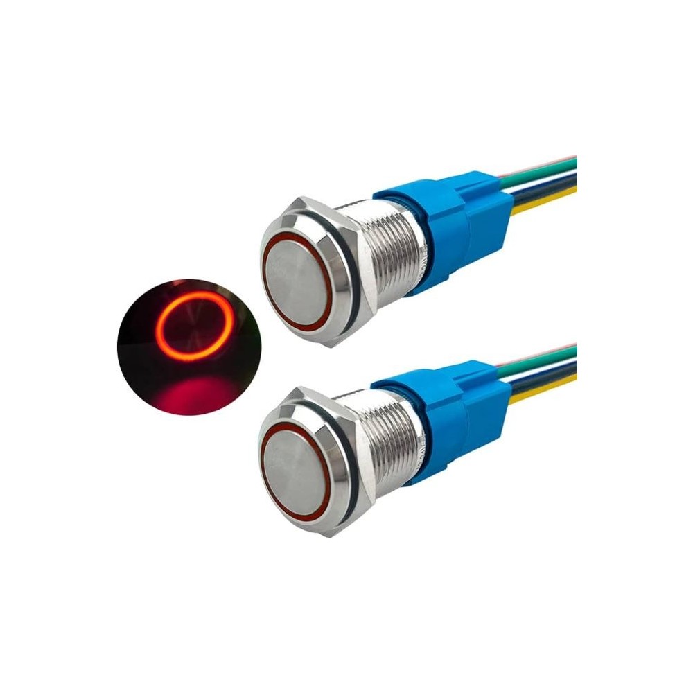 JL-2376 INTERRUPTEUR POUSSOIR ACIER INOXYDABLE AVEC VOYANT 12V/24V 5A