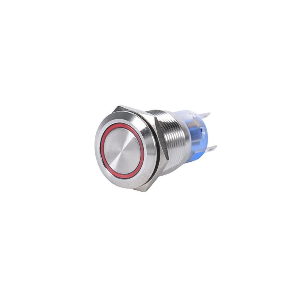 BOUTON INTERRUPTEUR ON/OFF INOX 19MM 12V ROUGE