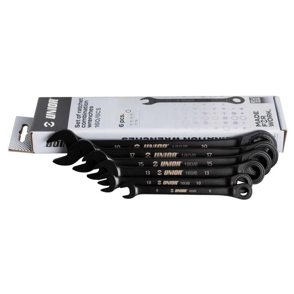 UNIOR 623709 JEU DE 6 CLES MIXTES ARTICULEES A CLIQUET BOITE 160/2CS