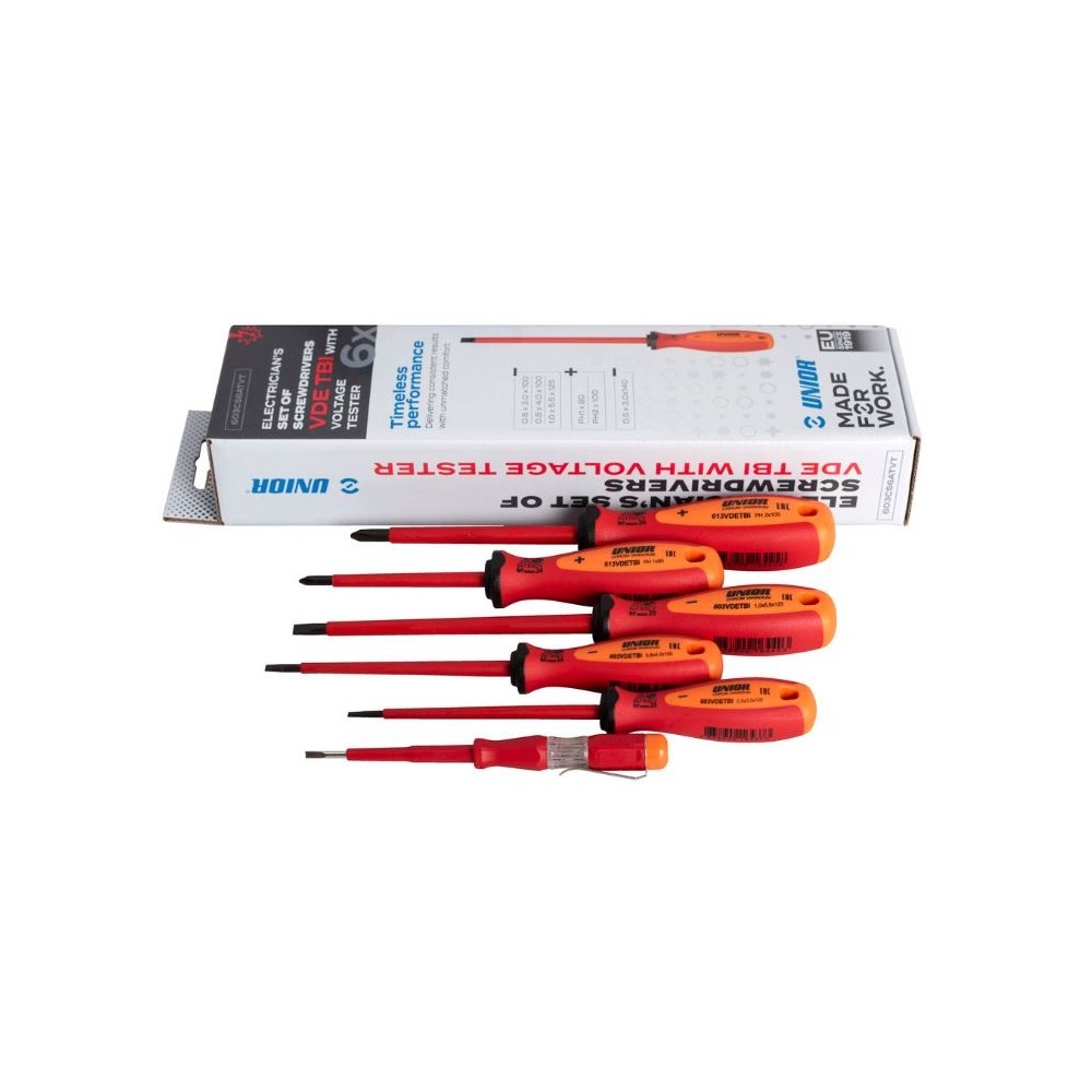 UNIOR 617654 JEU DE 6 TOURNEVIS ELECTRICIEN ISOLES VDE 1000V PLATS ET