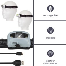 VEL EHL21 LAMPE FRONTALE A LED ET CAPTEUR ON/OFF RECHARGEABLE