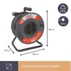 VEL ECR50N3 BLOC MULTIPRISE 4 PRISES AVEC TERRE ENROULEUR 50M