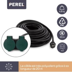 VEL EGEC25220 RALLONGE 20M AVEC 2 PRISES AVEC TERRE