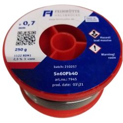 FEIN 7945 FIL D ETAIN ROM1 2.5% SN60PB40 0.7MM 250G AVEC PLOMB