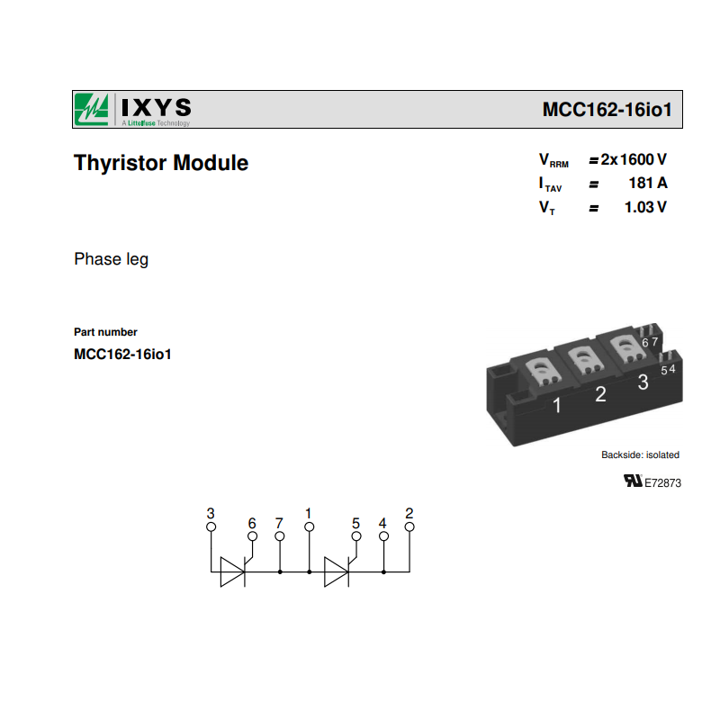 MCC162-16I01 MODULE THYRISTOR 160A 1600V